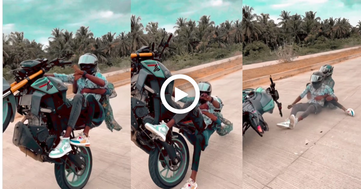 ವೀಲಿಂಗ್ ಶೋಕಿ ಮಾಡಲು ಹೋಗಿ ಸೊಂಟ ಮುರಿದು ಕೊಂಡ ಯುವ ಜೋಡಿ ;ಇದೆಲ್ಲ ಬೇಕಿತ್ತಾ ನಿಮಗೆ : ವಿಡಿಯೋ ವೈರಲ್