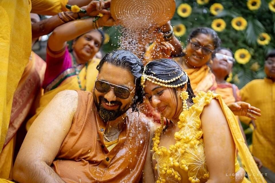 Kannada Director Tarun Sudhir & Actress Sonal Monteiro Haldi Function Kannada Director Tarun Sudhir & Actress Sonal Monteiro Haldi Function