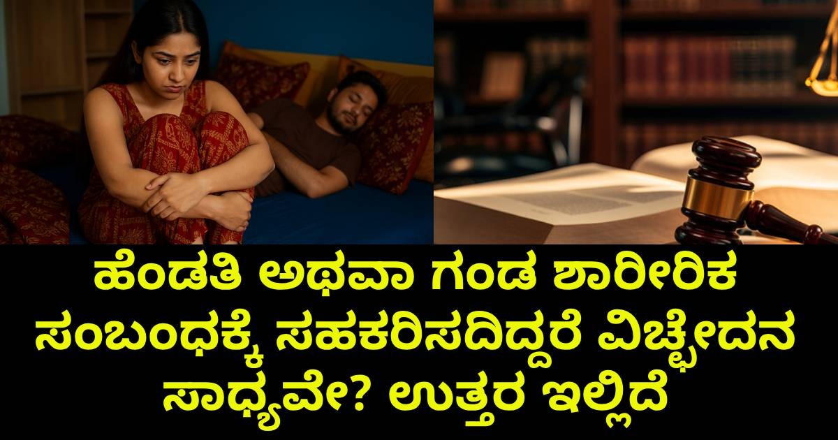 ಹೆಂಡತಿ ಅಥವಾ ಗಂಡ ಶಾರೀರಿಕ ಸಂಬಂಧಕ್ಕೆ ಸಹಕರಿಸದಿದ್ದರೆ ವಿಚ್ಛೇದನ ಸಾಧ್ಯವೇ? ಉತ್ತರ ಇಲ್ಲಿದೆ ಹೆಂಡತಿ ಅಥವಾ ಗಂಡ ಶಾರೀರಿಕ ಸಂಬಂಧಕ್ಕೆ ಸಹಕರಿಸದಿದ್ದರೆ ವಿಚ್ಛೇದನ ಸಾಧ್ಯವೇ? ಉತ್ತರ ಇಲ್ಲಿದೆ