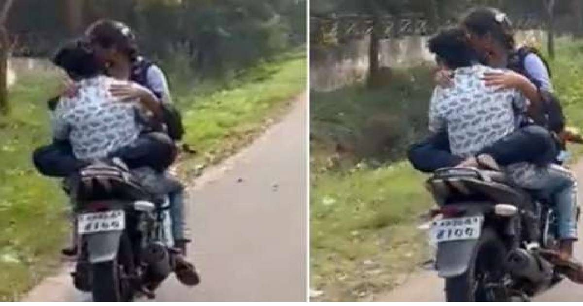 ಚಲಿಸುವ ಬೈಕ್​ ಮೇಲೆಯೇ ರೊಮ್ಯಾನ್ಸ್: ಪ್ರೇಮಿಗಳ ಹುಚ್ಚಾಟದ ವಿಡಿಯೋ ವೈರಲ್