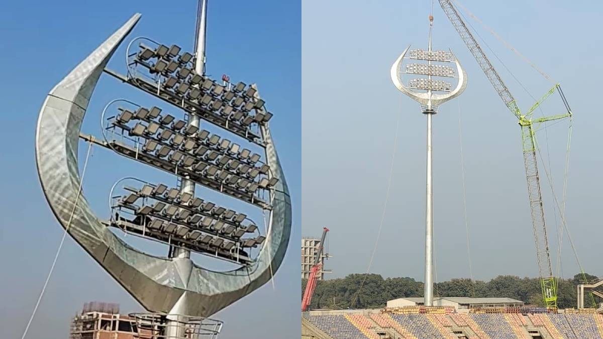 Varanasi Cricket Stadium Installs Trishul-Shaped Floodlights Honoring Lord Shiva