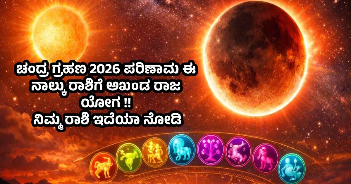 ಚಂದ್ರ ಗ್ರಹಣ 2026  ಪರಿಣಾಮ ಈ ನಾಲ್ಕು ರಾಶಿಗೆ  ಅಖಂಡ ರಾಜ ಯೋಗ  !! ನಿಮ್ಮ ರಾಶಿ ಇದೆಯಾ ನೋಡಿ