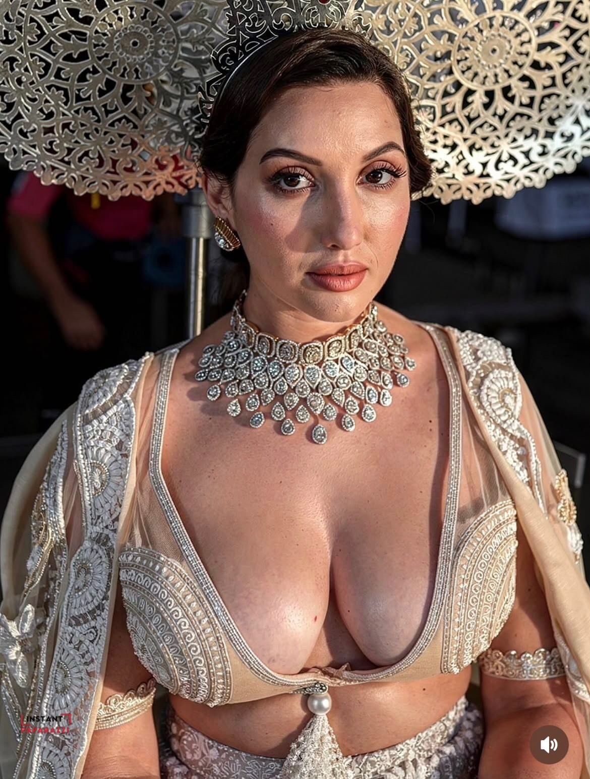 Nora Fatehi Shines in Regal Ivory Ensemble by Abu Jani Sandeep Khosla