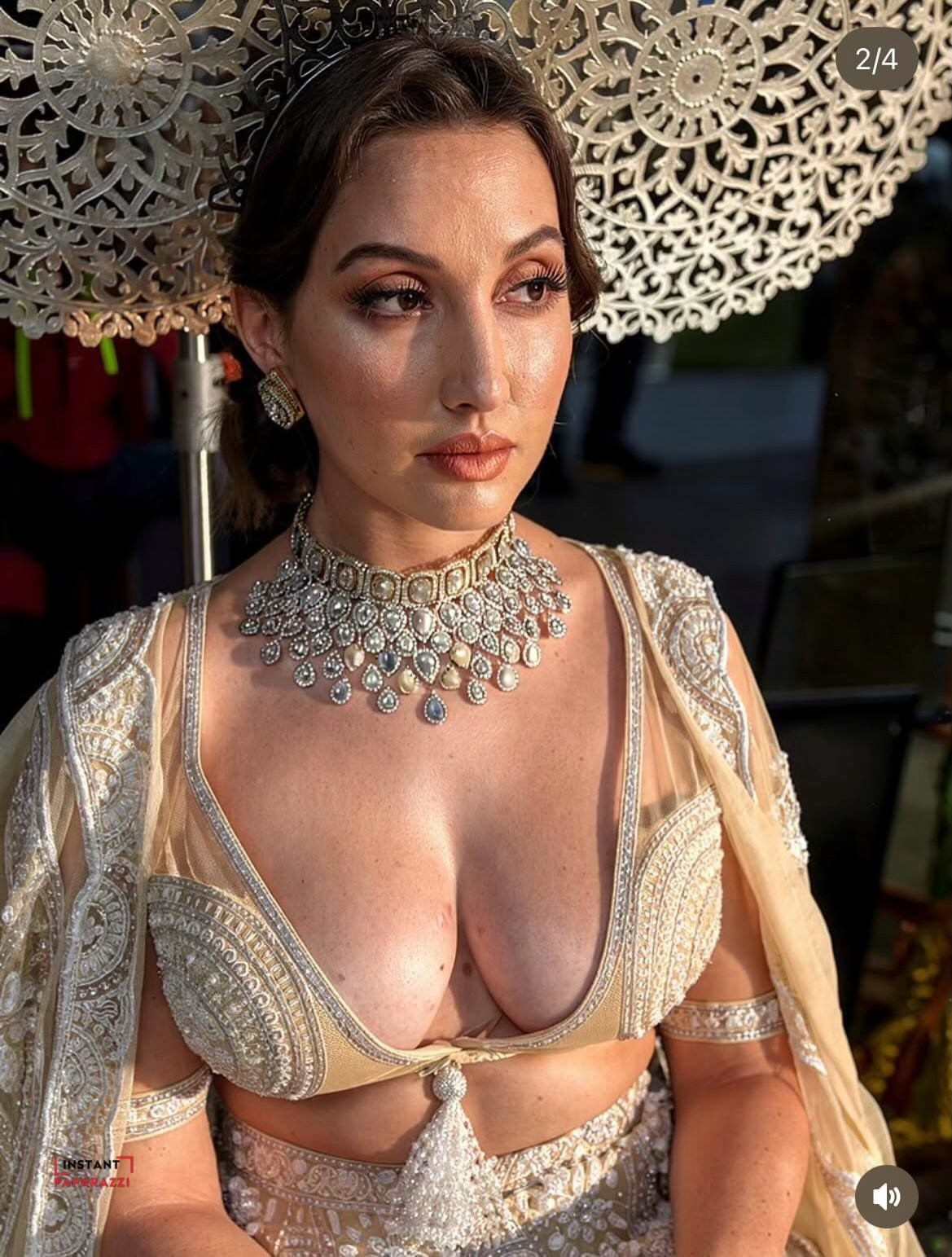Nora Fatehi Shines in Regal Ivory Ensemble by Abu Jani Sandeep Khosla