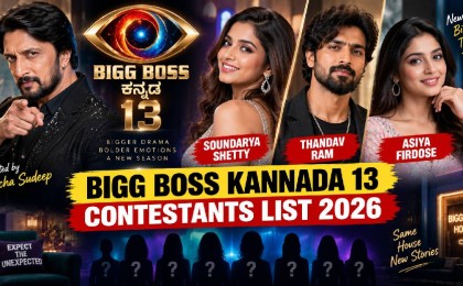 Bigg Boss Kannada 13 Contestants List 2026: Soundarya Shetty, Thandav Ram, Asiya Firdose