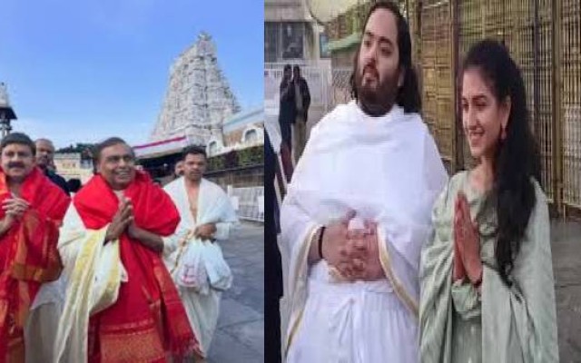 Mukesh Ambani, Anant Ambani and Radhika Merchant Offer Prayers at Tirupati’s Sri Venkateswara Temple