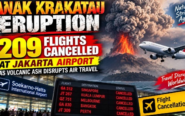 Anak Krakatau Eruption Disrupts 209 Flights at Jakarta Airport, Volcanic Ash Triggers Flight Suspensions