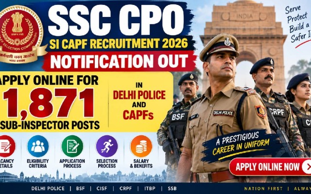 SSC CPO SI CAPF Recruitment 2026 Notification Out: Apply Online for 1,871 Posts