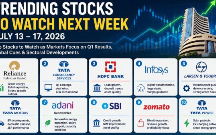 Top 10 Trending Stocks to Watch Next Week (July 13–17, 2026): RIL, TCS, HDFC Bank, Infosys & More